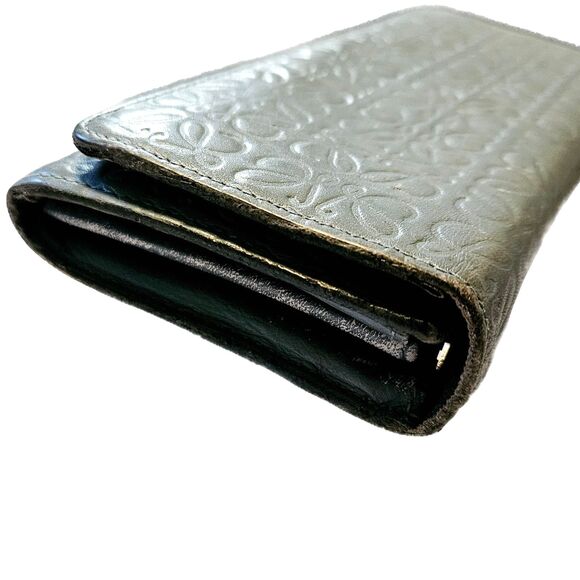 Loewe (Authentic) Slate Blue Anagram Embossed Leather Vintage Long Wallet, VGUC - Picture 5 of 12